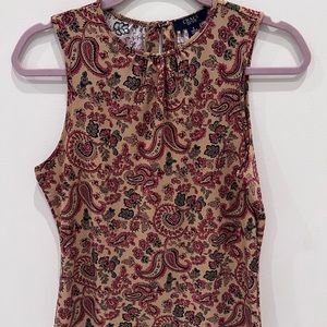Chaps. Size S. Brown, red, green tank top.
